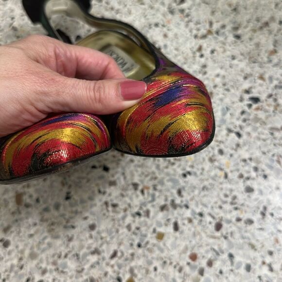 Escada vintage velvet bow back slingback heels pink purple multi 7.5 AA - Picture 6 of 7